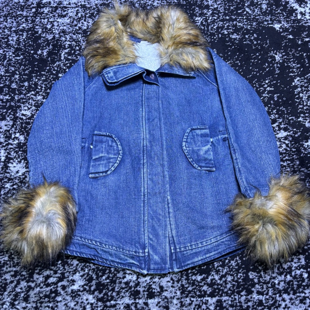 Vintage 80s Lears Denim Parka Faux Fur Trim Sherpa Lined Jacket - Picture 2 of 8